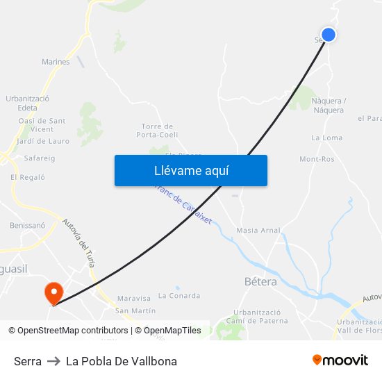 Serra to La Pobla De Vallbona map