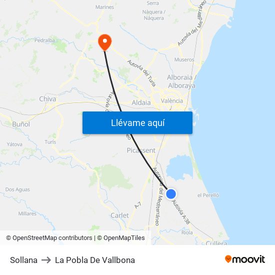Sollana to La Pobla De Vallbona map