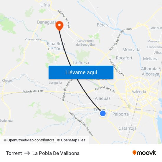 Torrent to La Pobla De Vallbona map