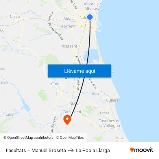 Facultats – Manuel Broseta to La Pobla Llarga map