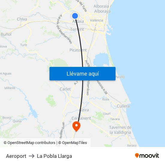 Aeroport to La Pobla Llarga map
