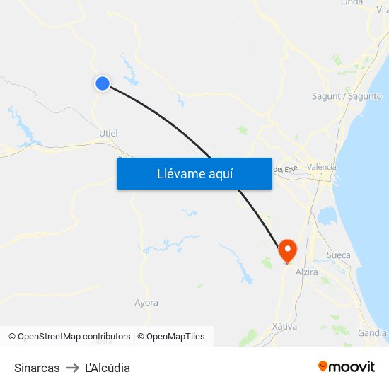 Sinarcas to L'Alcúdia map