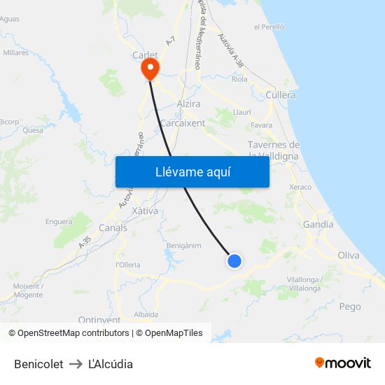 Benicolet to L'Alcúdia map