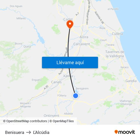 Benisuera to L'Alcúdia map