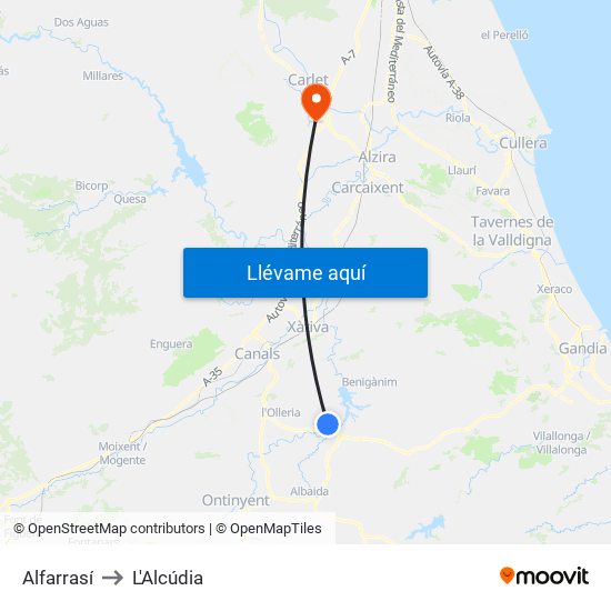 Alfarrasí to L'Alcúdia map