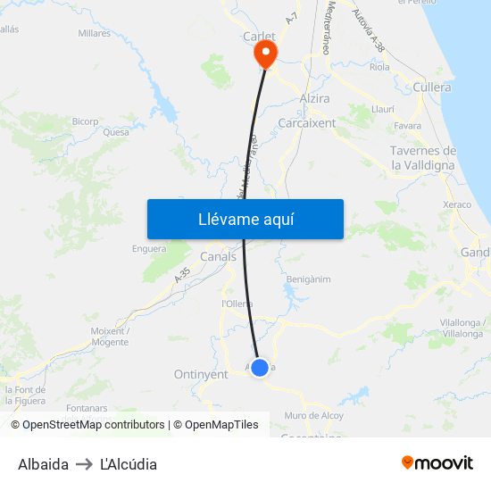 Albaida to L'Alcúdia map