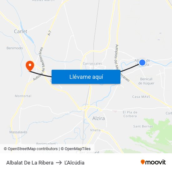 Albalat De La Ribera to L'Alcúdia map