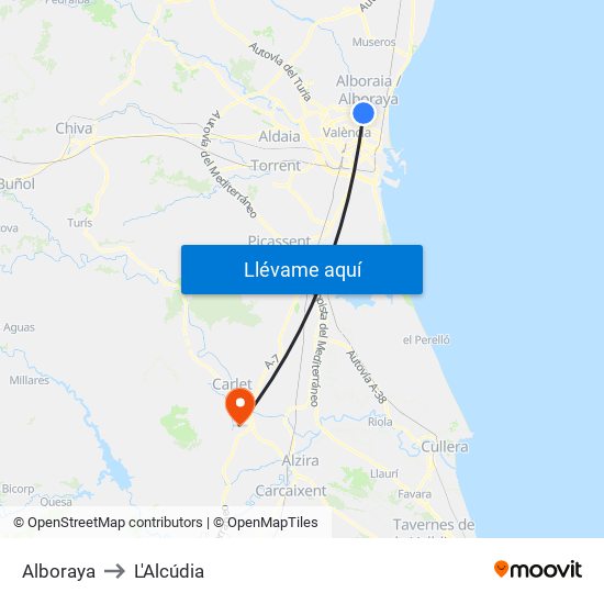 Alboraya to L'Alcúdia map