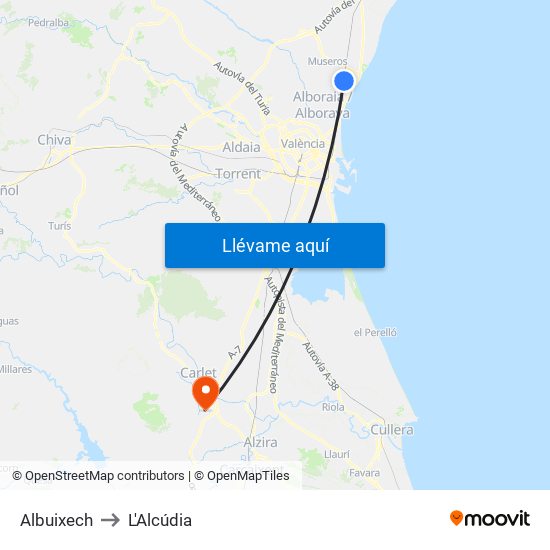 Albuixech to L'Alcúdia map