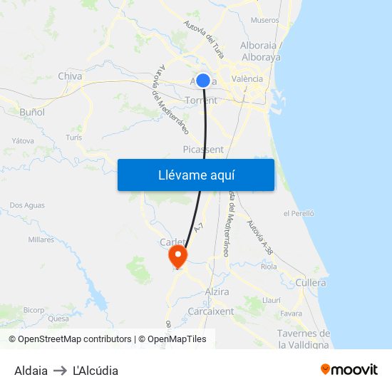 Aldaia to L'Alcúdia map