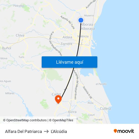 Alfara Del Patriarca to L'Alcúdia map
