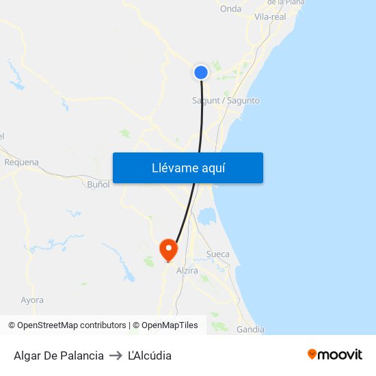 Algar De Palancia to L'Alcúdia map