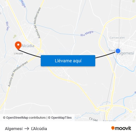 Algemesí to L'Alcúdia map