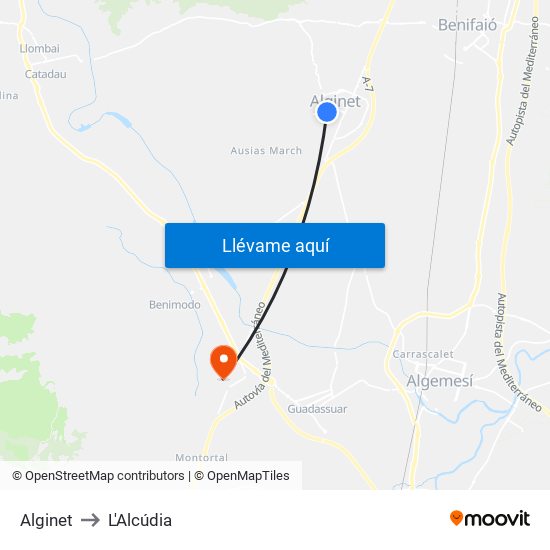 Alginet to L'Alcúdia map
