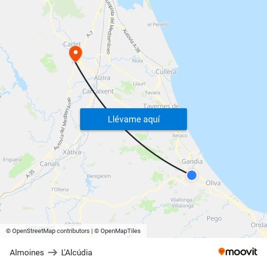 Almoines to L'Alcúdia map