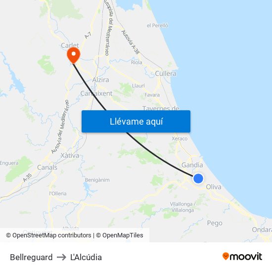Bellreguard to L'Alcúdia map