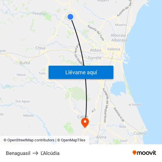 Benaguasil to L'Alcúdia map