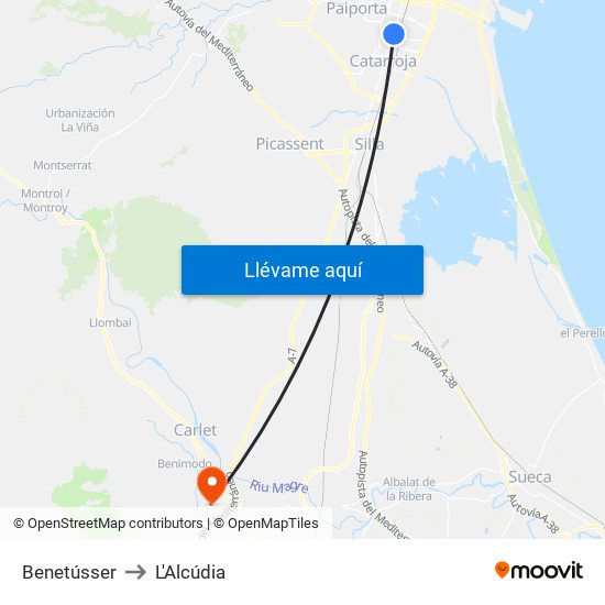 Benetússer to L'Alcúdia map