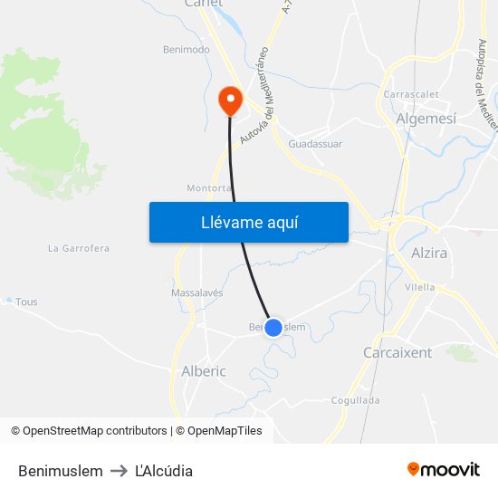 Benimuslem to L'Alcúdia map