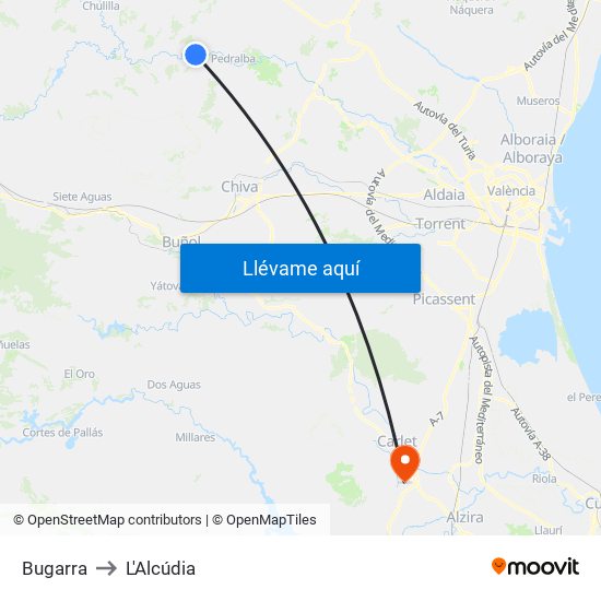 Bugarra to L'Alcúdia map