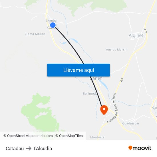 Catadau to L'Alcúdia map