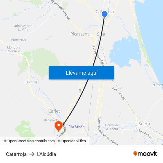 Catarroja to L'Alcúdia map