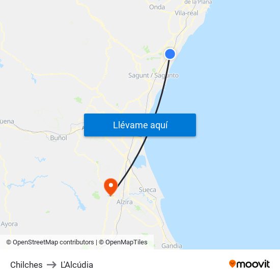 Chilches to L'Alcúdia map