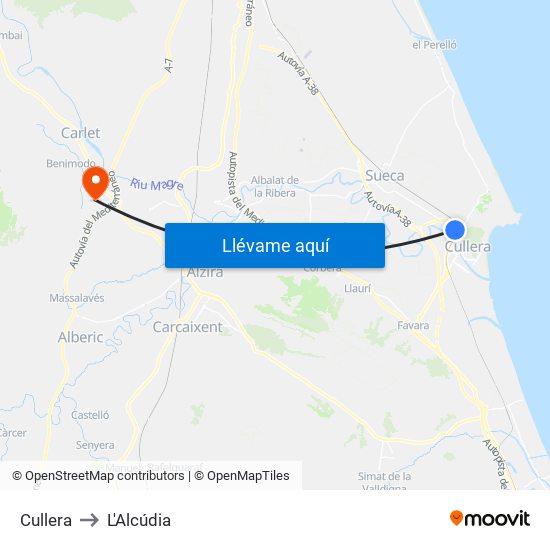 Cullera to L'Alcúdia map