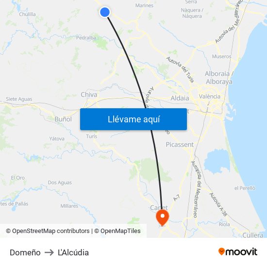 Domeño to L'Alcúdia map