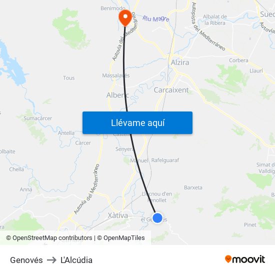 Genovés to L'Alcúdia map