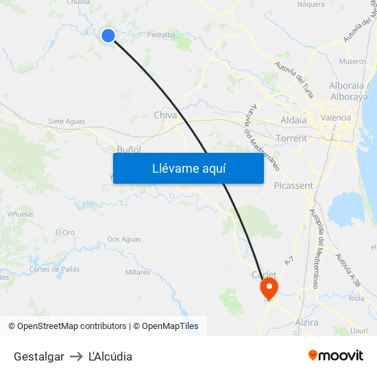 Gestalgar to L'Alcúdia map