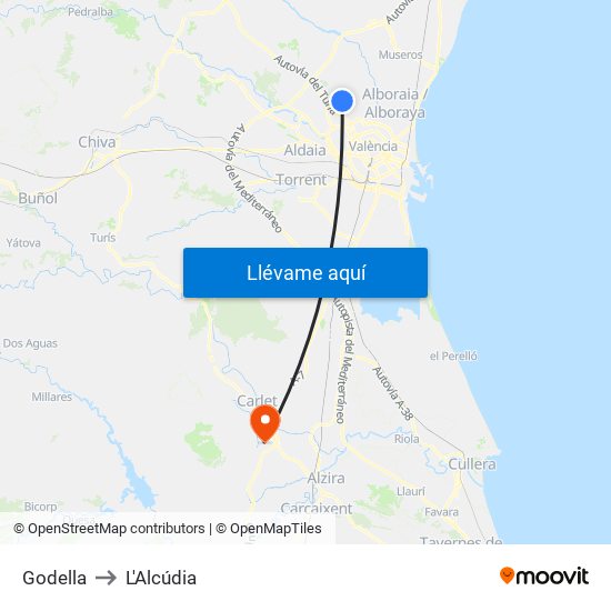 Godella to L'Alcúdia map