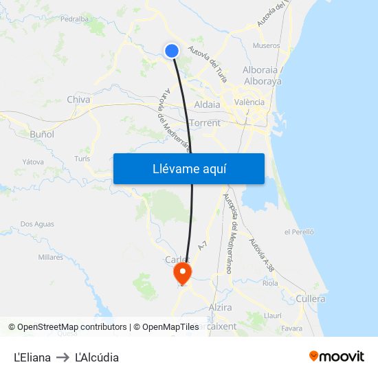 L'Eliana to L'Alcúdia map