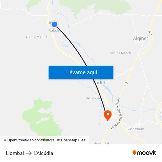 Llombai to L'Alcúdia map