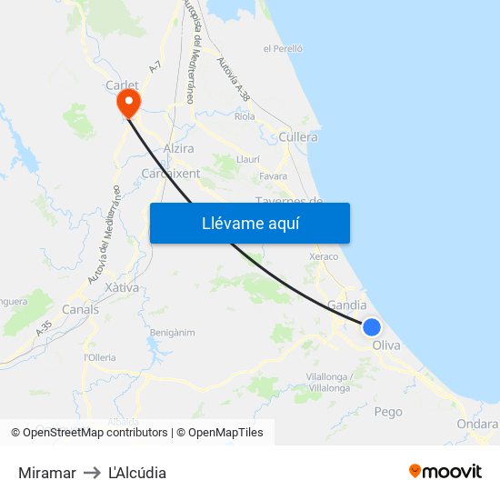 Miramar to L'Alcúdia map