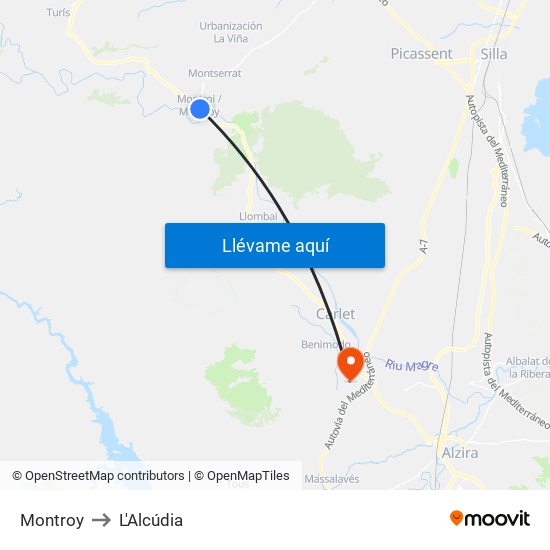 Montroy to L'Alcúdia map