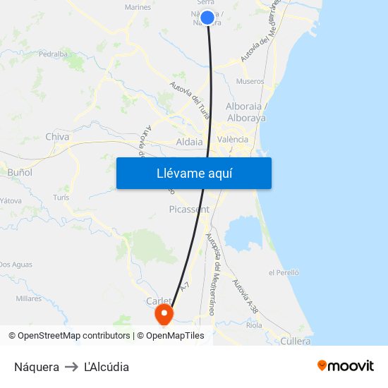 Náquera to L'Alcúdia map