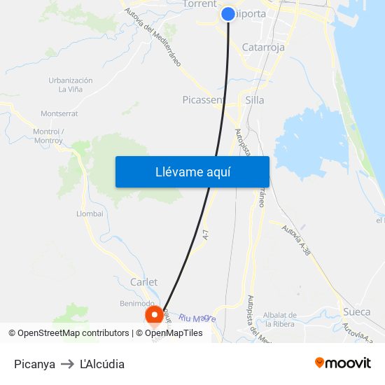 Picanya to L'Alcúdia map