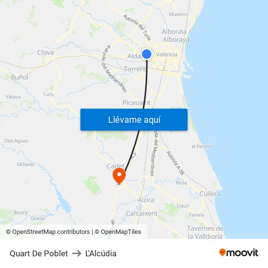 Quart De Poblet to L'Alcúdia map