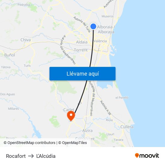 Rocafort to L'Alcúdia map