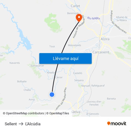 Sellent to L'Alcúdia map