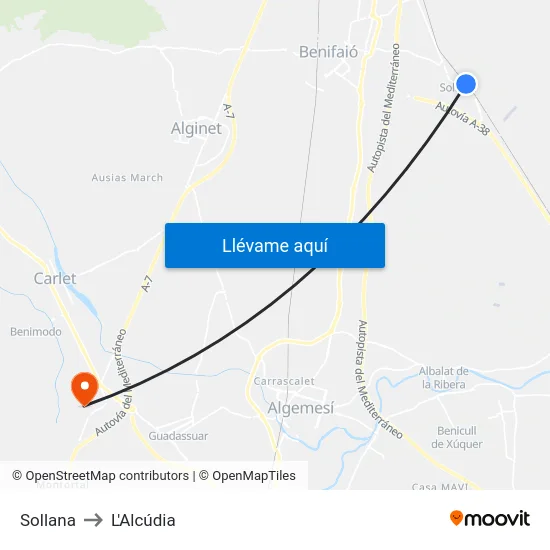 Sollana to L'Alcúdia map