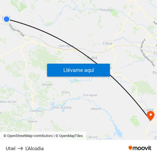 Utiel to L'Alcúdia map