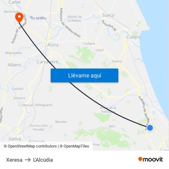 Xeresa to L'Alcúdia map