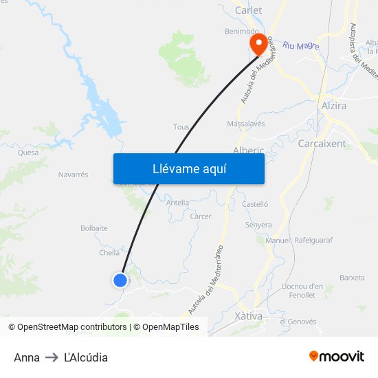 Anna to L'Alcúdia map