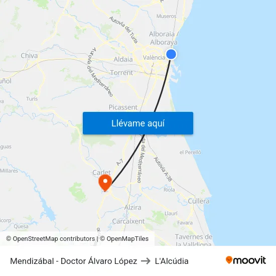 Mendizábal - Doctor Álvaro López to L'Alcúdia map