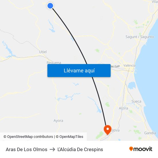 Aras De Los Olmos to L'Alcúdia De Crespins map