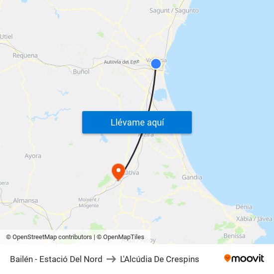 Estació Del Nord - Bailén to L'Alcúdia De Crespins map