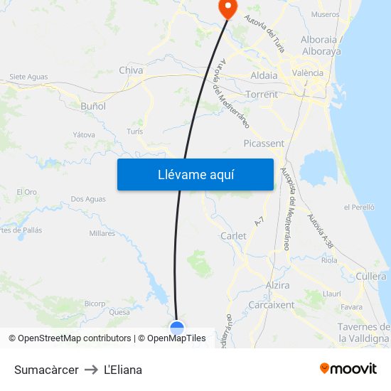 Sumacàrcer to L'Eliana map