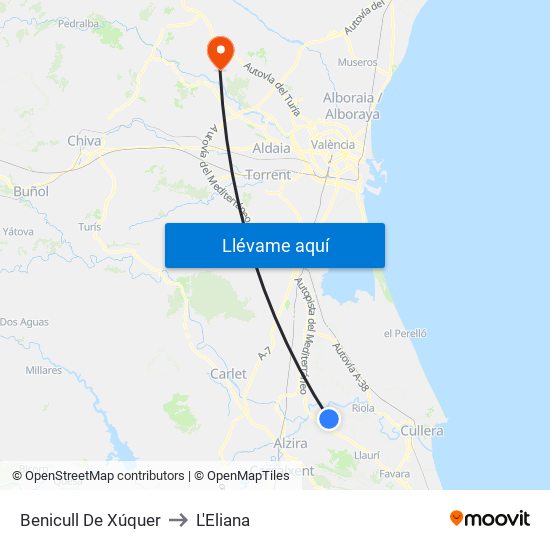 Benicull De Xúquer to L'Eliana map
